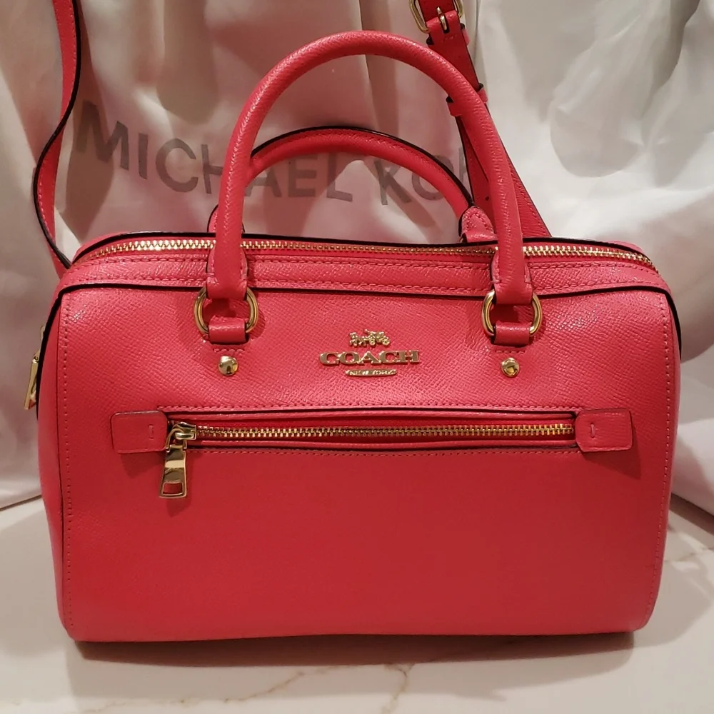 Coach Coral Pink Leather Satchel with Gold Hardware